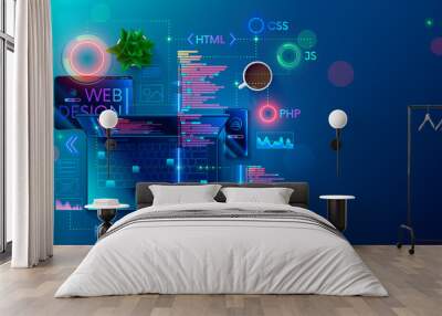 web development, coding and programming responsive layout internet site or app of devices. creation  Wall mural