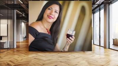 Attractive Hispanic Woman Portrait Outside Enjoying Wine Wall mural