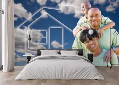 Family Over Clouds, Sky and House Icon Wall mural