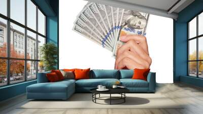 Female Hand Holding One Thousand U.S. Dollars in One Hundred Dollar Bills Isolated. Transparent PNG. Wall mural