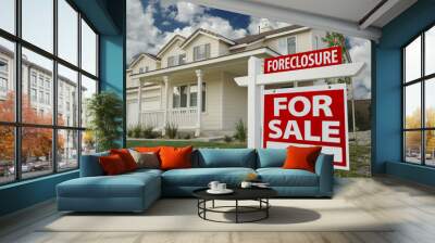 foreclosure home for sale sign & house Wall mural