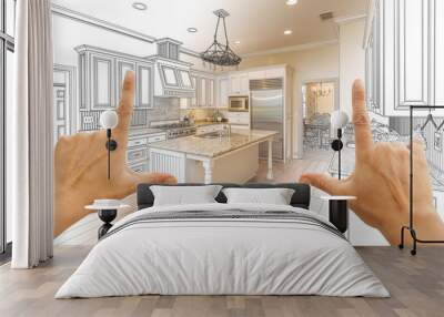 Hands Framing Gradated Custom Kitchen Design Drawing and Photo C Wall mural