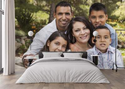 Happy Attractive Hispanic Family Portrait In the Park Wall mural