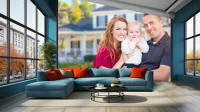 Happy Young Military Family in Front of Their House. Wall mural