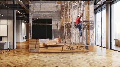 hard working construction worker at a construction scene. Wall mural