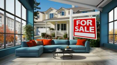 Home For Sale Real Estate Sign and House Wall mural