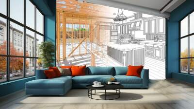 House Construction Framing Gradating Into Kitchen Design Drawing Wall mural