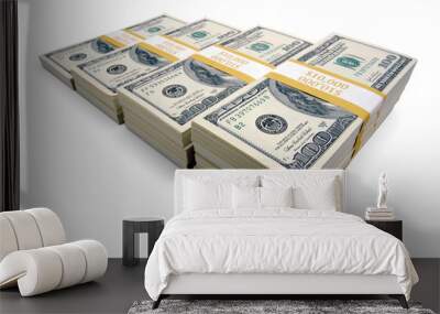 Increasing Stacks of Hundred Dollar Bills on a white background. Wall mural