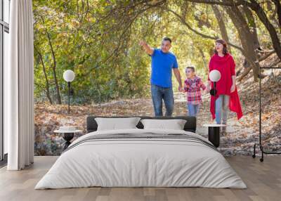 Mixed Race Caucasian and Hispanic Family Taking a Walk At The Park. Wall mural