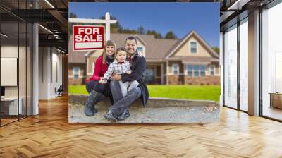 Mixed Race Family, Home, For Sale Real Estate Sign Wall mural