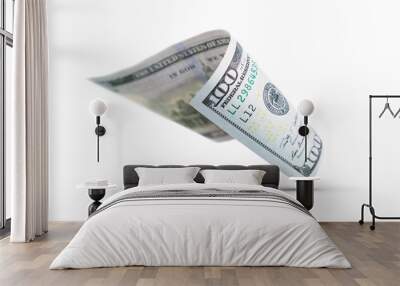 One Hundred Dollar Bill Floating Down To Surface with Drop Shadow Isolated. Transparent PNG. Wall mural