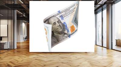 One Hundred Dollar Bill Floating Down To Surface with Drop Shadow Isolated. Transparent PNG. Wall mural