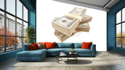 Transparent PNG stacks of one hundred dollar bills. Wall mural