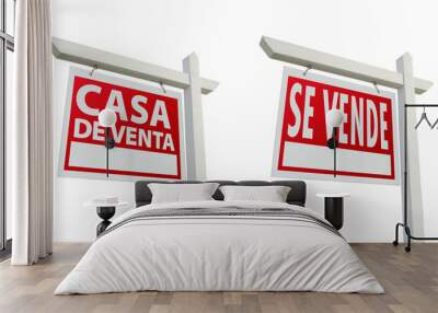 Two Spanish Real Estate Signs with Clipping Paths on White Wall mural