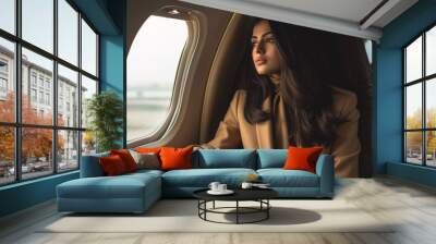 Young Adult Affluent Indian Woman Sitting In Her Private Executive Jet - Generative Ai. Wall mural