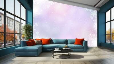 Gradient mixed purple winter paper background with snowflake border Wall mural