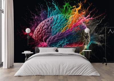 human brain colorful splashes, color explosion Wall mural