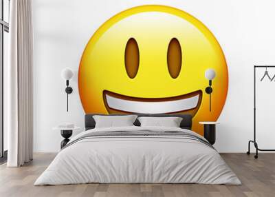 Isolated yellow smiling face with upper white teeth icon Wall mural