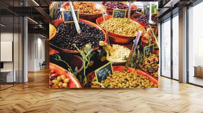 Background of olives close up. Fruit and vegetable market. Wall mural