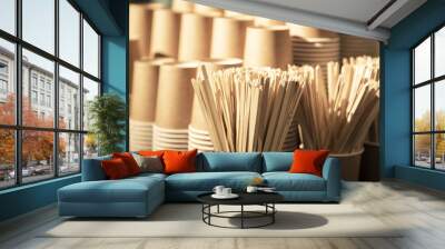 coffee cups stacked in a pile Selected focus Wall mural