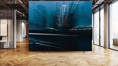 Hi-tech abstract background. Cityscape of skyscrapers of Moscow City Zooming. High quality photo Wall mural