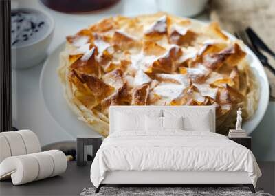 Sweet pie, homemade pastries on a light background. Selected focus. Close-up. High quality photo Wall mural