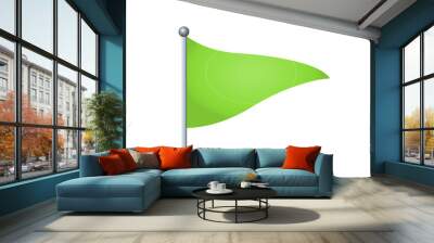 The isolated triangular gradient green flag icon with silver pole on transparent background Wall mural