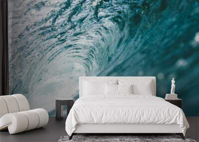 Inside view of the huge breaking wave of the sea in Mentawai islands, Indonesia Wall mural