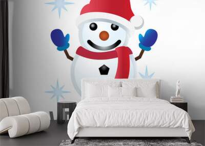 Vector classic snowman made from two large snowballs icon with christmas hat, scraf Wall mural