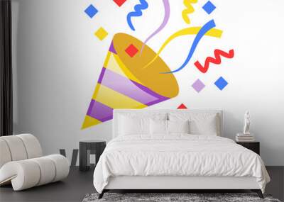 vector gold party popper icon with confetti and streamers for celebration Wall mural