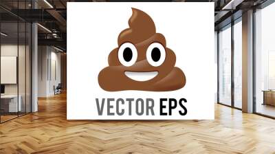 Vector swirl of brown poop emoji icon with large, excited eyes and big smile  Wall mural