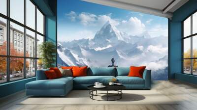 Climber looks at his goal, climber wants to reach the goal, Swiss mountains, mountain landscape, climb summit, Generative AI Wall mural