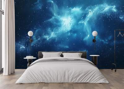 Abstract night sky with stars and nebula against a blue galaxy background Wall mural