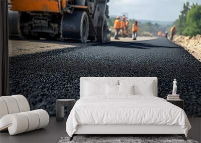 Closeup view of freshly laid asphalt on a road construction site. Wall mural