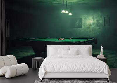 Pool Table in a Dark and Moody Room with Low Light Wall mural