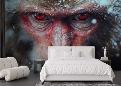 Japanese snow monkey red face Wall mural