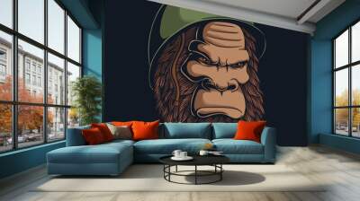 Bigfoot wearing helmet world war 2 vector illustration Wall mural