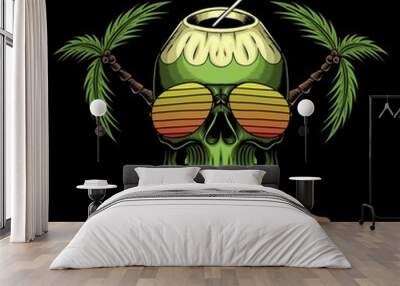 Coconut skull retro vector illustration Wall mural