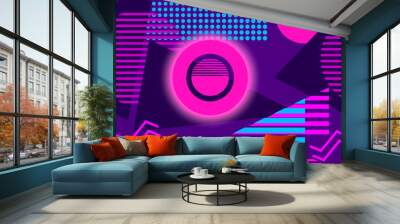 Cyberpunk seamless pattern. Retro futurism of the 80s. Neon round and memphis geometric elements. Background synthwave. Vector illustration Wall mural