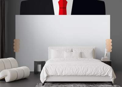 Man holds a placard. Man in a suit holding poster. Vector illustration. Wall mural