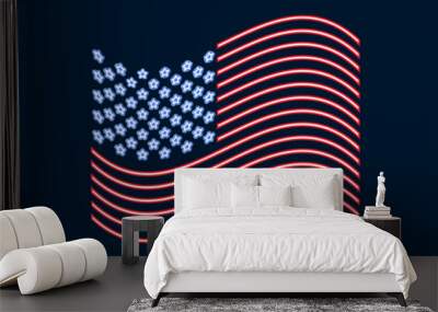 Neon US flag, glowing sign Patriot Day. Vector illustration Wall mural