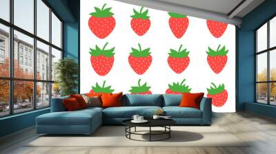 Strawberry set isolated on white background. Red strawberries with seeds. Strawberry sweet berries. Design for posters, banners and promotional items. Vector illustration Wall mural