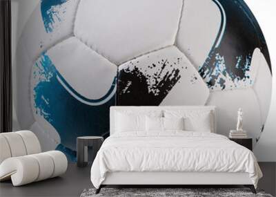 modern soccer ball, white with black spots, on a white background Wall mural