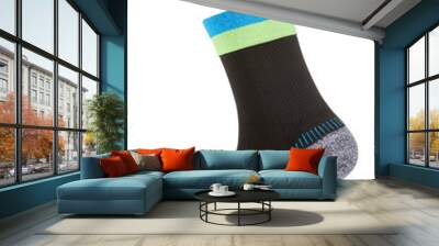 one black sock for sports, two colored stripes, on a white background Wall mural