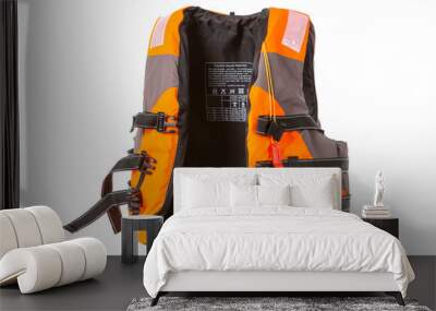 orange life jacket on white background, vest undone Wall mural