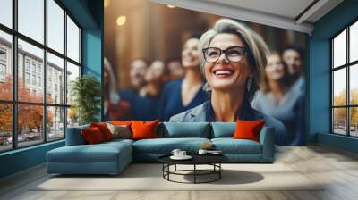 happy successful businesswoman with her achievement. Wall mural