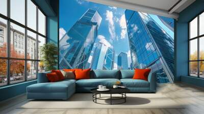 reflexive blur modern business skyline office building for business background. Blur futuristic business office. Wall mural