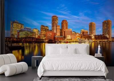 Boston harbor with cityscape and skyline Wall mural