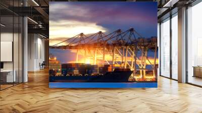 Container Cargo freight ship with working crane bridge Wall mural