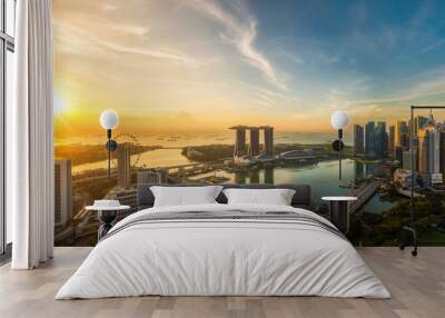 Landscape of Singapore city in morning light sunrise Wall mural